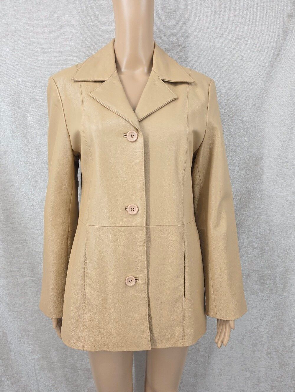 Y2K Beige Light Tan Leather Button-Front Women's Jacket